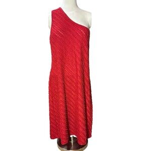 Ellen Parker unique shift dress Red one shoulder XL Ruffles flowy Summer Party